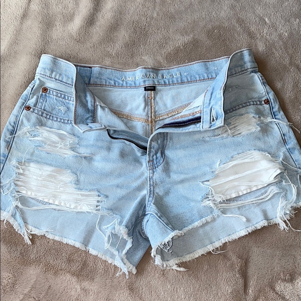American Eagle Outfitters Women's Light Blue Distressed Shorts